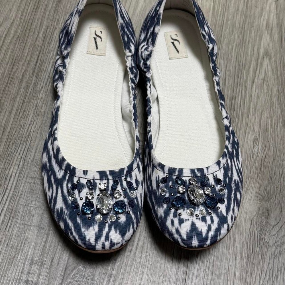Simply Vera Vera Wang Ballet Flats Women Size 9 Blue White Ikat SVCHARLOTTEPRIN